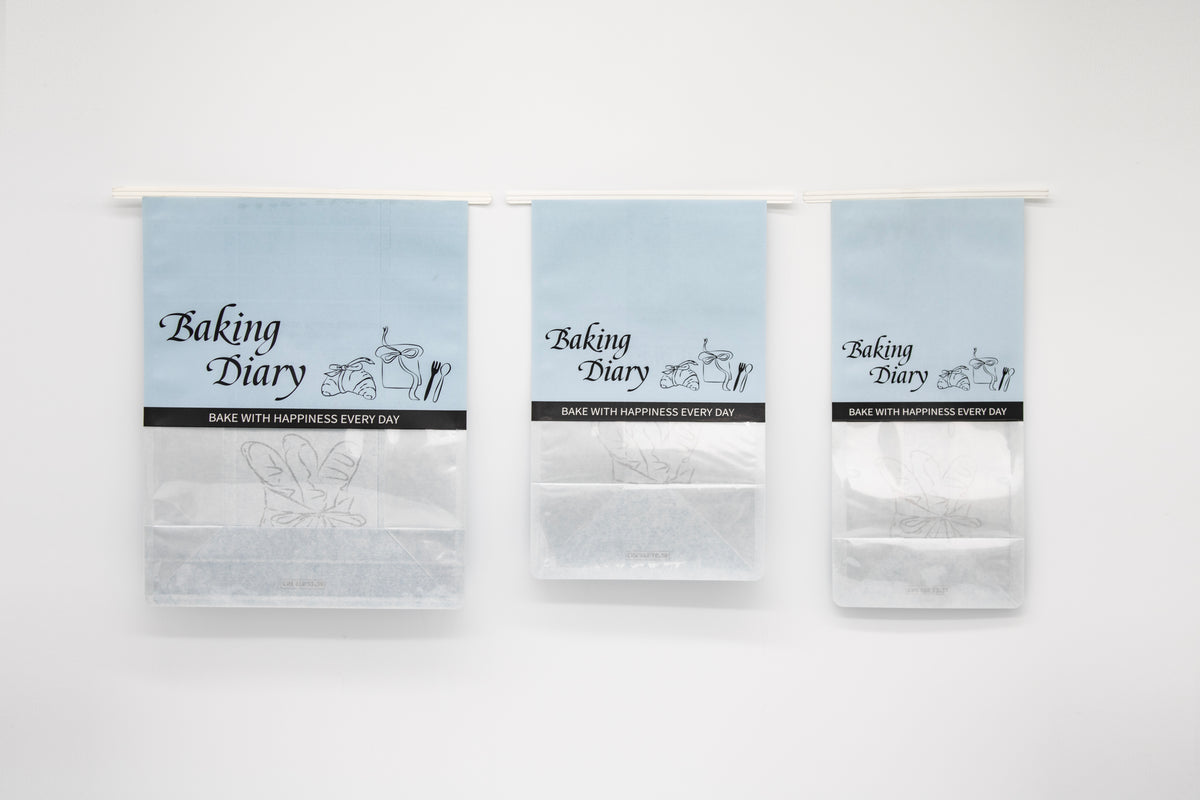 "Baking Diary" Series Tin-Tie Paper Bags – Soft Blue Bags with Display Window