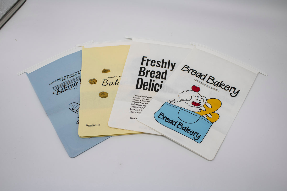 "Baking Diary" Series Tin-Tie Paper Bags – Soft Blue Bags with Display Window