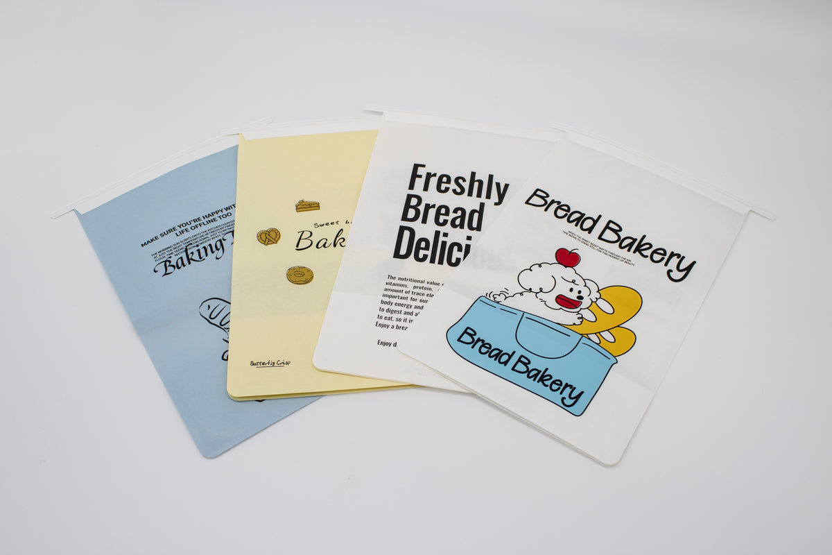 "Baking Diary" Series Tin-Tie Paper Bags – Soft Blue Bags with Display Window