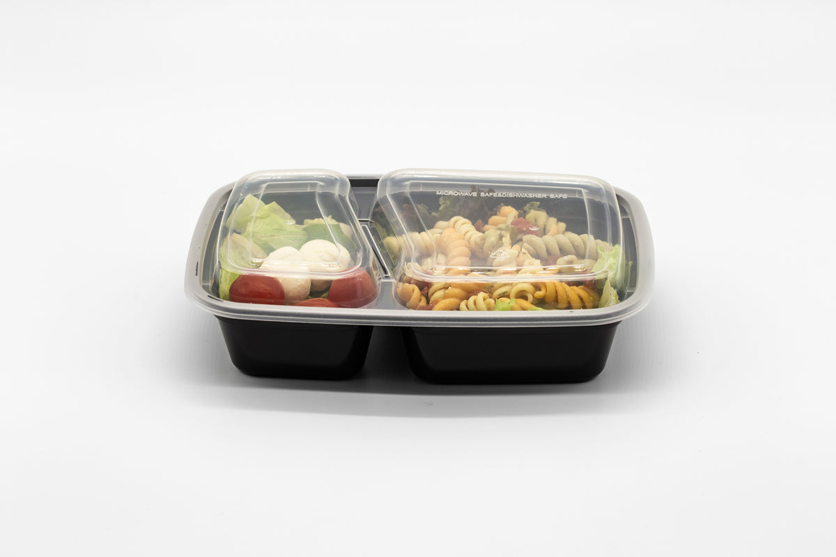 32oz  2 compartments Rectangular Plastic Microwaveable Food Container 150 sets/cs