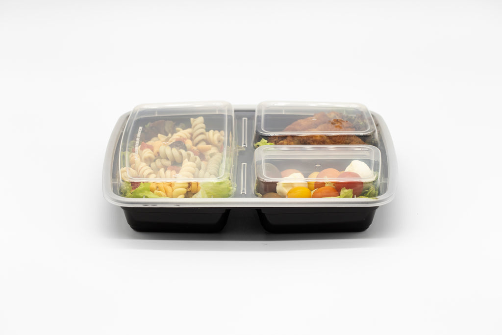 32oz  3 compartments Rectangular Plastic Microwaveable Food Container 150 sets/cs