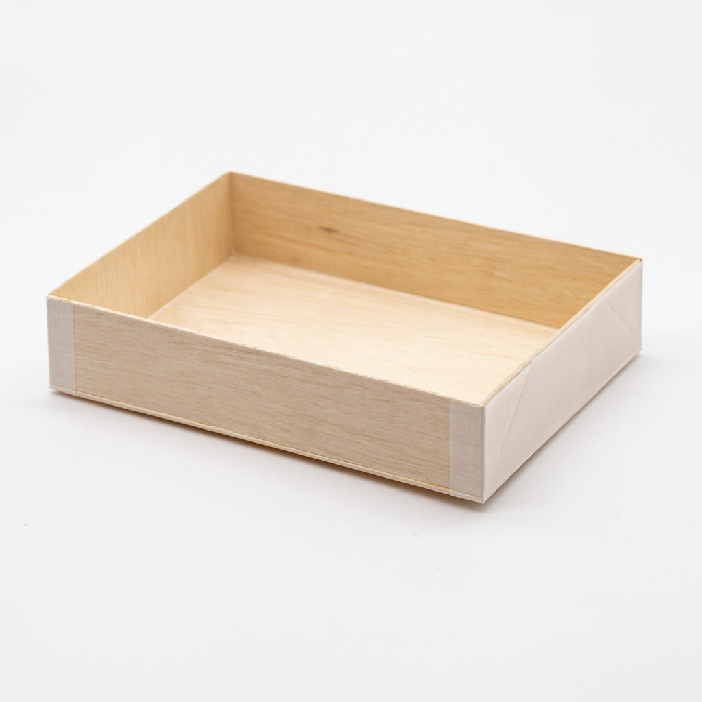WBFD-120 - 6.5"x 4.72" Foldable Rectangular Wooden Container Togo Food Sushi Box Serving Trays with Lids