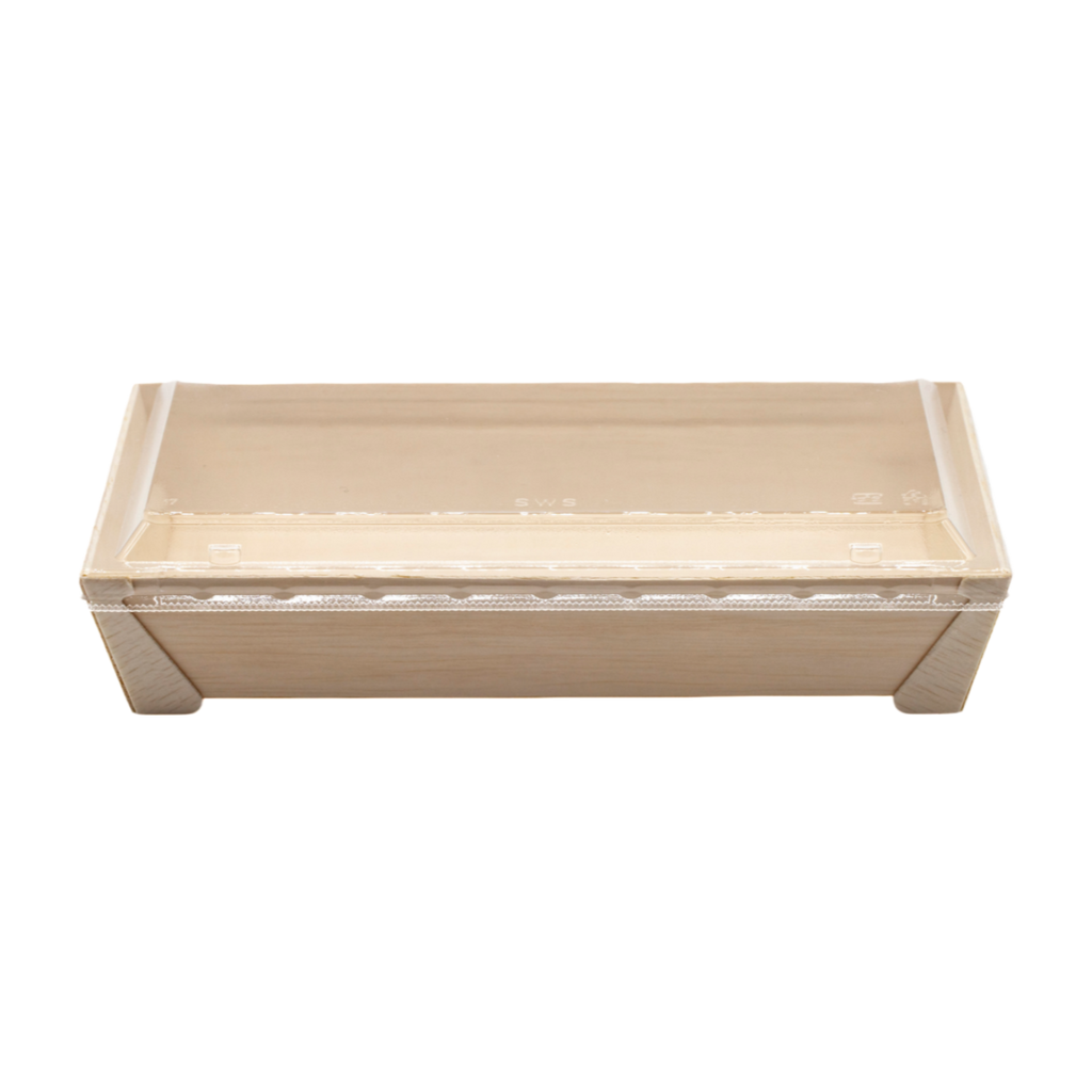 WBRT-410 - 7"x 4.76" Rectangular Wooden Container Togo Food Sushi Box Serving Trays 100sets