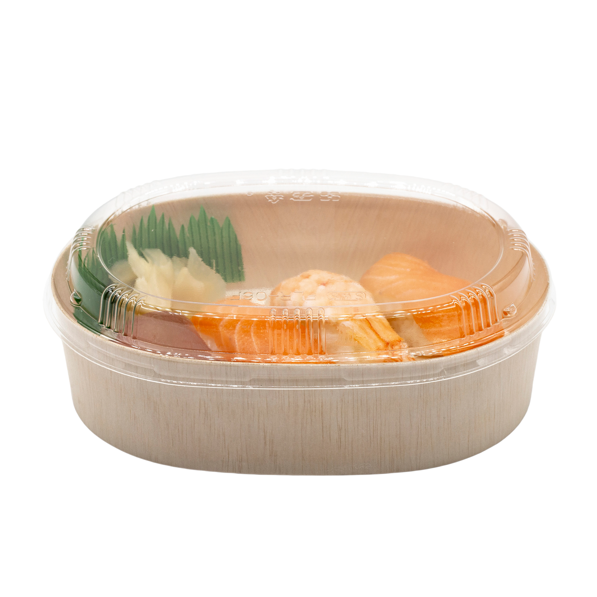 6.8" Round Wooden Sushi Container with Lid, Eco-Friendly Takeout Food Box, Disposable Sushi Tray for Noodle Salad Catering | WBR-06