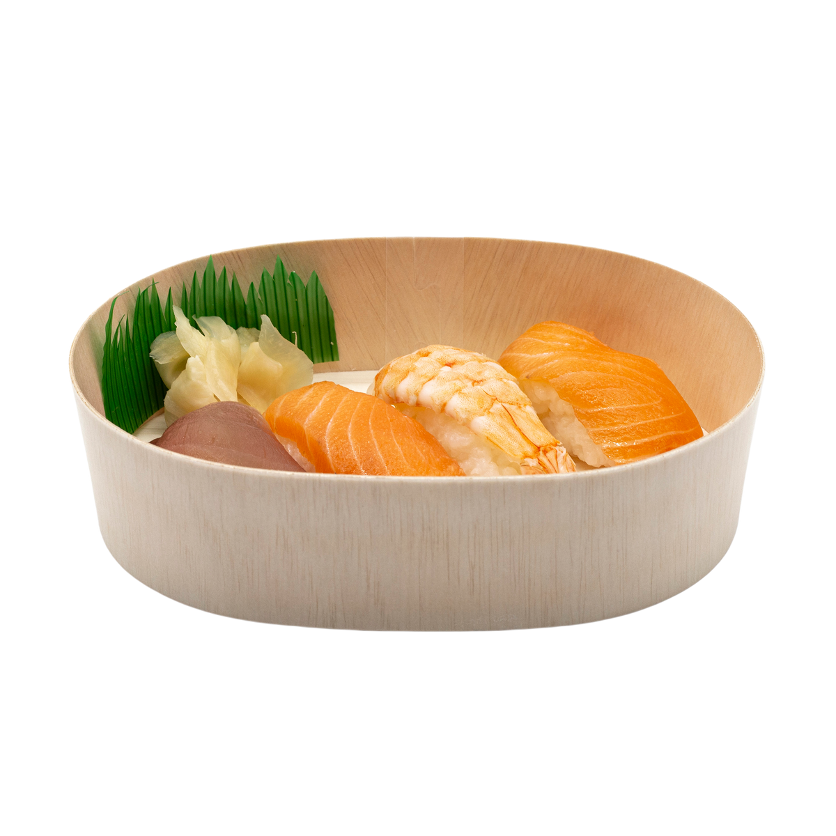 6.8" Round Wooden Sushi Container with Lid, Eco-Friendly Takeout Food Box, Disposable Sushi Tray for Noodle Salad Catering | WBR-06