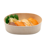 6.8" Round Wooden Sushi Container with Lid, Eco-Friendly Takeout Food Box, Disposable Sushi Tray for Noodle Salad Catering | WBR-06