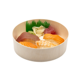 6.9" Round Wooden Sushi Container with Lid, Eco-Friendly Takeout Food Box, Disposable Sushi Tray for Noodle Salad Catering | WBR-03