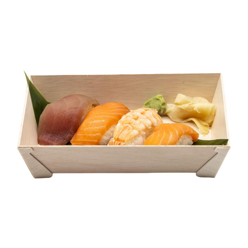 WBRT-410 - 7"x 4.76" Rectangular Wooden Container Togo Food Sushi Box Serving Trays 100sets