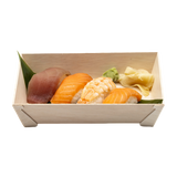 WBRT-410 - 7"x 4.76" Rectangular Wooden Container Togo Food Sushi Box Serving Trays 100sets