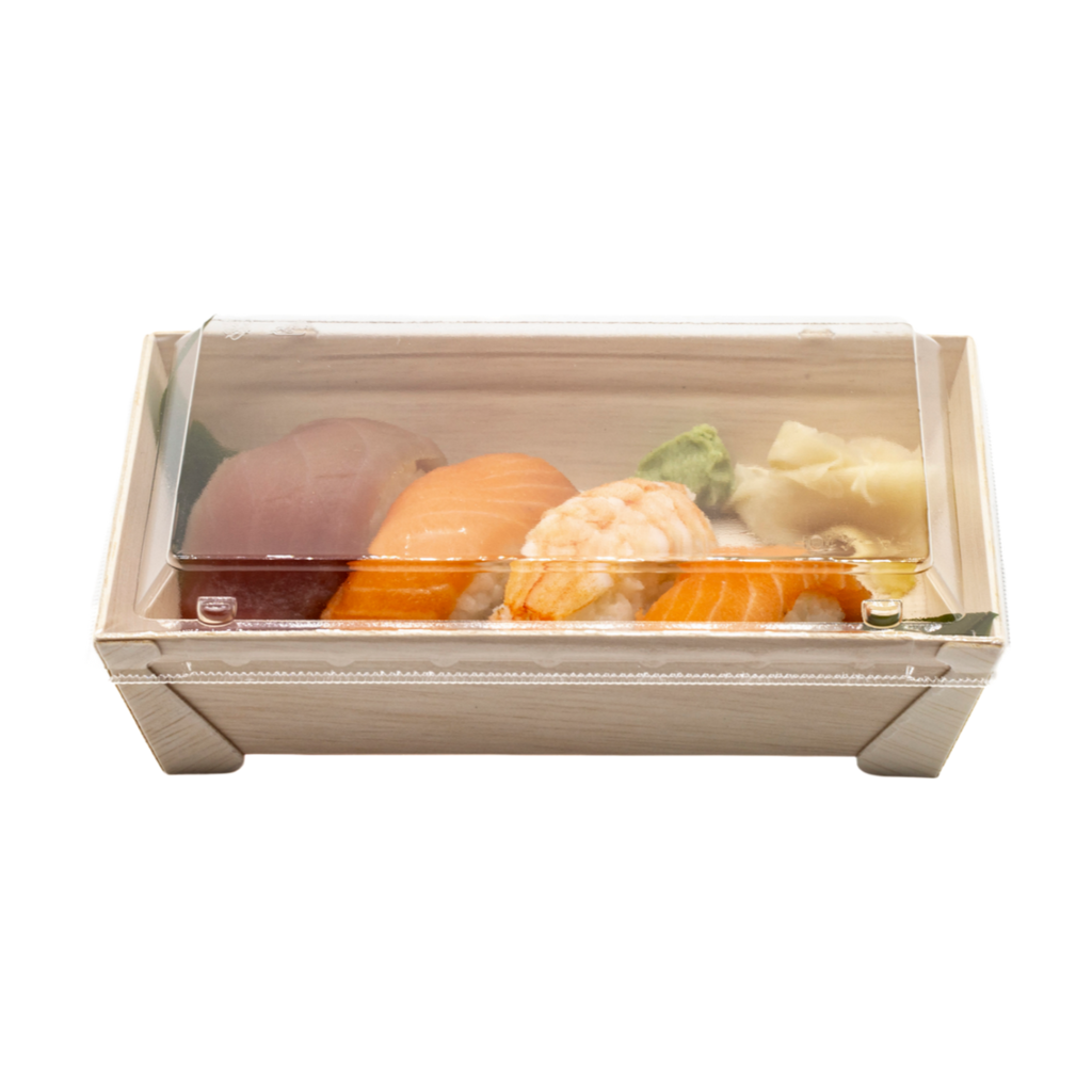 WBRT-410 - 7"x 4.76" Rectangular Wooden Container Togo Food Sushi Box Serving Trays 100sets