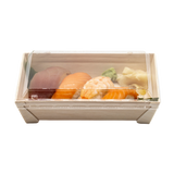 WBRT-410 - 7"x 4.76" Rectangular Wooden Container Togo Food Sushi Box Serving Trays 100sets