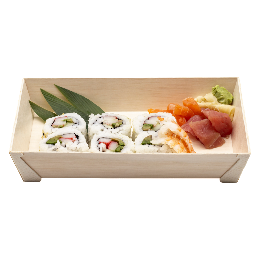 WBRT-420 - 8.5"x5.59" Rectangular Wooden Sushi Container Togo Food Serving Trays 100sets