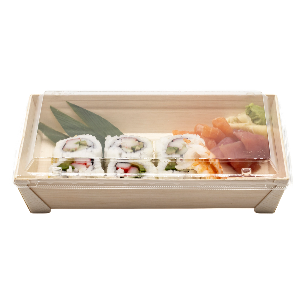 WBRT-420 - 8.5"x5.59" Rectangular Wooden Sushi Container Togo Food Serving Trays 100sets