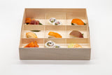 WBRT-440 8.42"x8.42"  9 Compartments Wooden Box Food Sushi Container w/ Plastic Lids