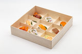 WBRT-440 8.42"x8.42"  9 Compartments Wooden Box Food Sushi Container w/ Plastic Lids