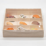 WBRT-440 8.42"x8.42"  9 Compartments Wooden Box Food Sushi Container w/ Plastic Lids