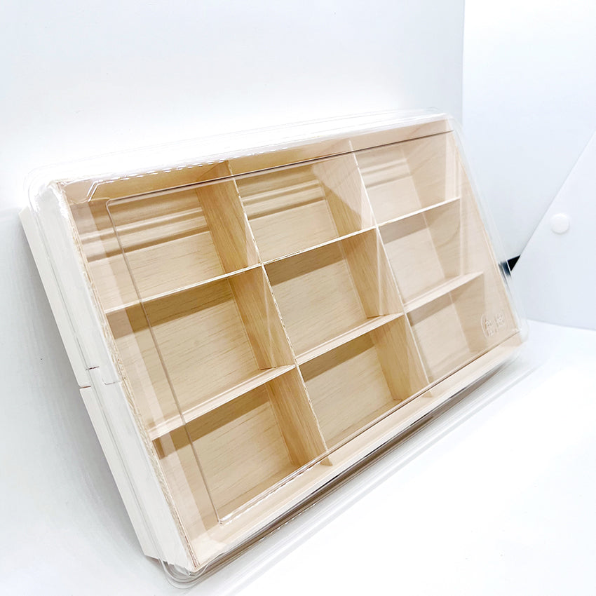 WBRT-01 - 10.5"x 6"  9 Compartments Wooden Box with Plastic Lids