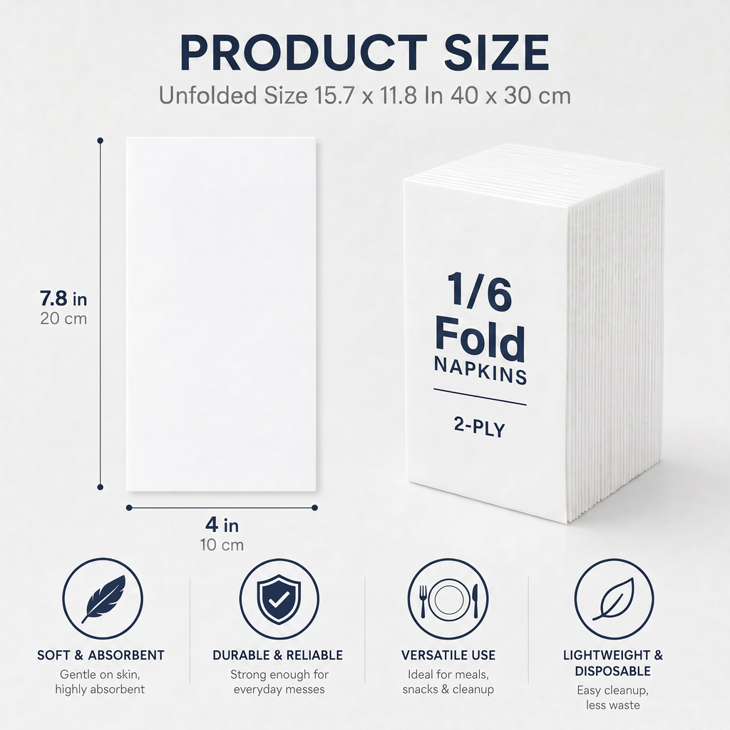 15.7 x 11.8 Inches 1/6 fold Disposable Dinner Paper Napkin 600 counts
