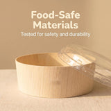 5" Round Wooden Sushi Container with Lid, Eco-Friendly Takeout Food Box, Disposable Sushi Tray for Noodle Salad Catering | WBR-05