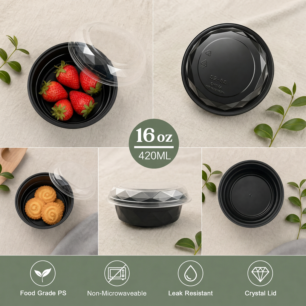 50sets 16oz Disposable Salad Containers with Dome Crystal Lids, BPA-Free Food Grade Plastic Bowls