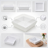 100Sets White Cake Boxes with Clear Lids,Takeout Square Paper Sandwich Container
