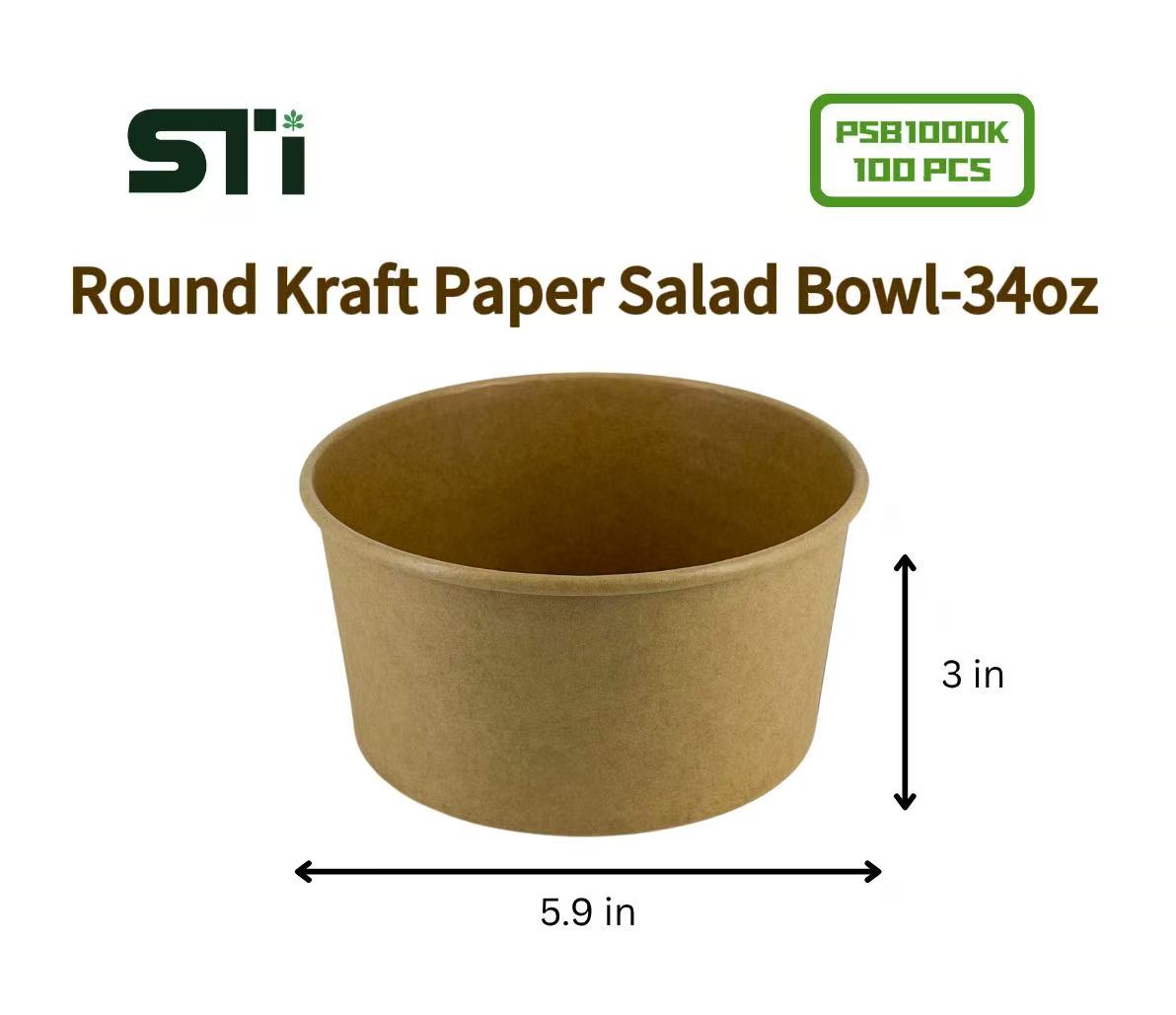 100pcs Round Kraft Paper Salad Bowl(16-44oz) Meal Prep Bowl.Lid Sold Separately