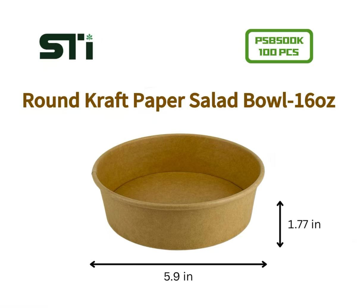 100pcs Round Kraft Paper Salad Bowl(16-44oz) Meal Prep Bowl.Lid Sold Separately