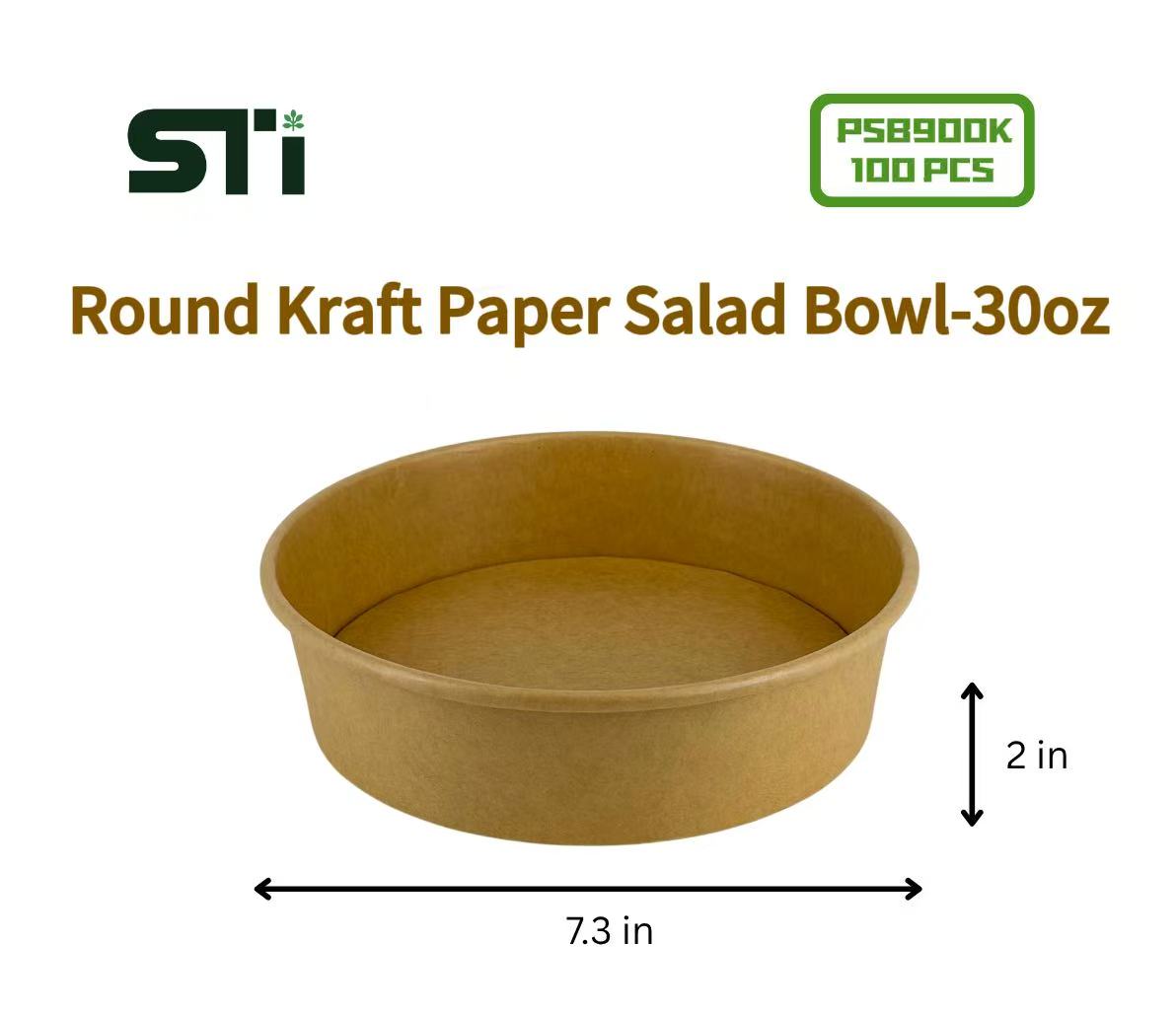 100pcs Round Kraft Paper Salad Bowl(16-44oz) Meal Prep Bowl.Lid Sold Separately