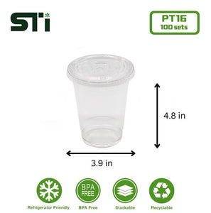 100 sets Cold Cup Clear PET Cup 16oz/20oz/24oz w/ Lids