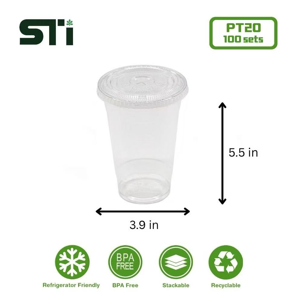 100 sets Cold Cup Clear PET Cup 16oz/20oz/24oz w/ Lids