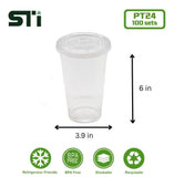 100 sets Cold Cup Clear PET Cup 16oz/20oz/24oz w/ Lids
