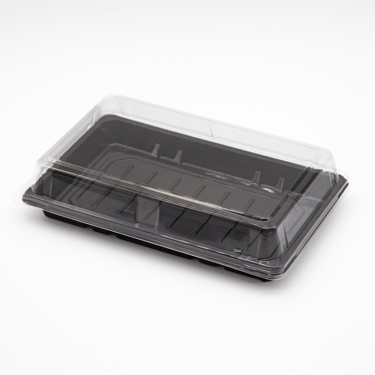 ST-5-015 8.7x5.6x1.8in Heavy Duty Blue/Black/Sakura PET Sushi Trays with Lids 100/200/400 Sets
