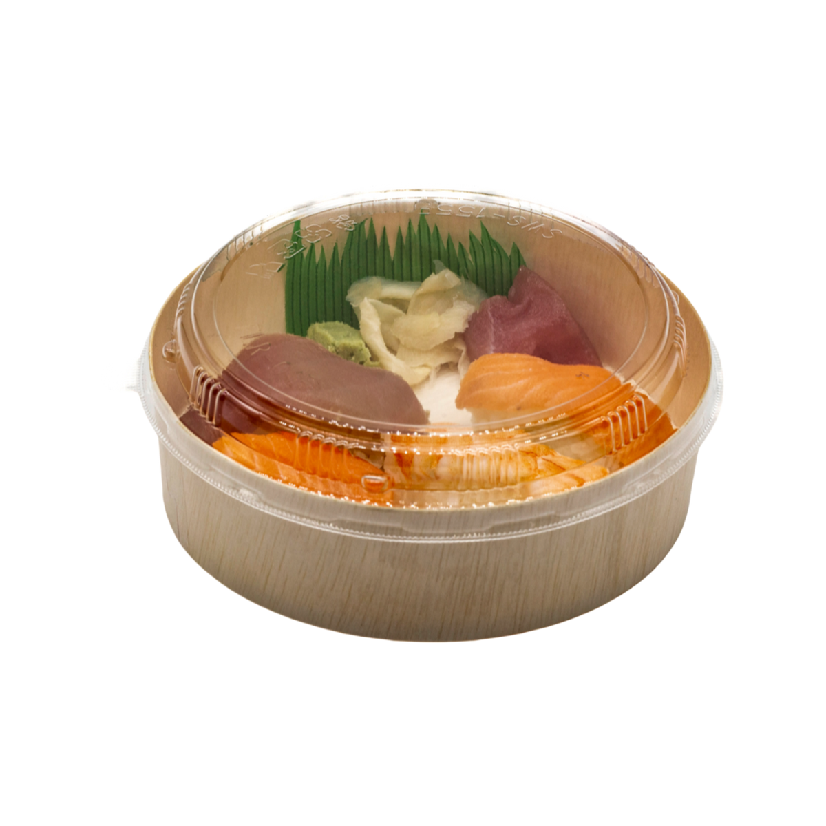 6.9" Round Wooden Sushi Container with Lid, Eco-Friendly Takeout Food Box, Disposable Sushi Tray for Noodle Salad Catering | WBR-03