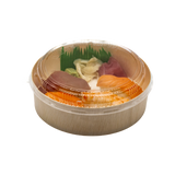 6.9" Round Wooden Sushi Container with Lid, Eco-Friendly Takeout Food Box, Disposable Sushi Tray for Noodle Salad Catering | WBR-03