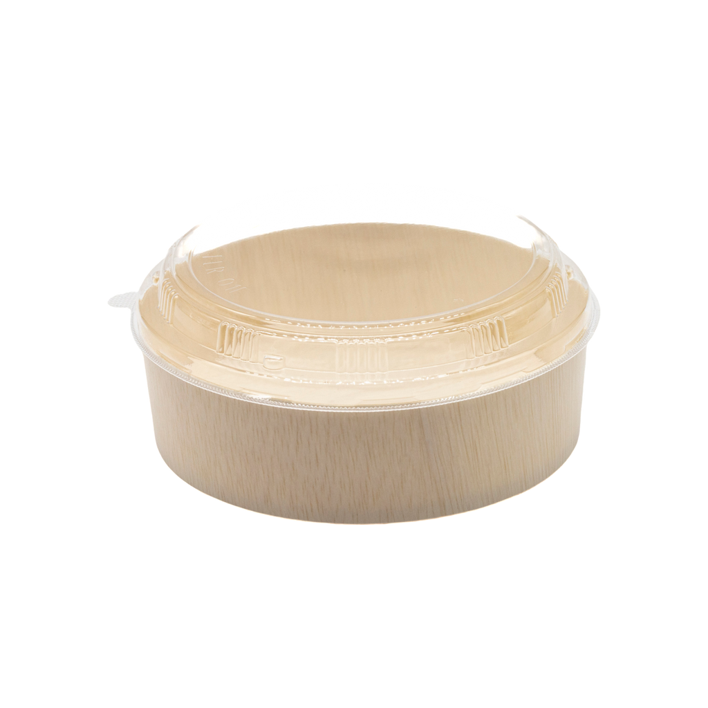 6.9" Round Wooden Sushi Container with Lid, Eco-Friendly Takeout Food Box, Disposable Sushi Tray for Noodle Salad Catering | WBR-03