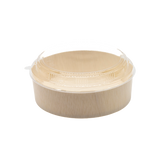 6.9" Round Wooden Sushi Container with Lid, Eco-Friendly Takeout Food Box, Disposable Sushi Tray for Noodle Salad Catering | WBR-03