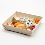 WBRT-440 8.42"x8.42"  9 Compartments Wooden Box Food Sushi Container w/ Plastic Lids