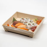 WBRT-440 8.42"x8.42"  9 Compartments Wooden Box Food Sushi Container w/ Plastic Lids