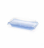 STI-20 Heavy Duty Blue Rectangle Sushi Sashimi PET Tray with Clear Lid 400sets