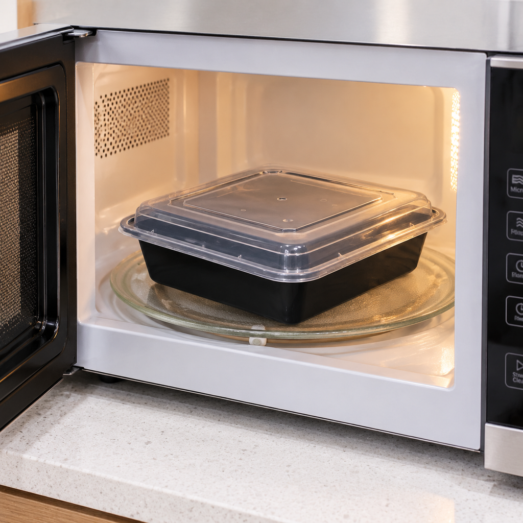 150sets Square Reusable 48oz Black PP Meal Prep Containers with Lids 8.4*8.4*2.2in
