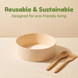 5" Round Wooden Sushi Container with Lid, Eco-Friendly Takeout Food Box, Disposable Sushi Tray for Noodle Salad Catering | WBR-05