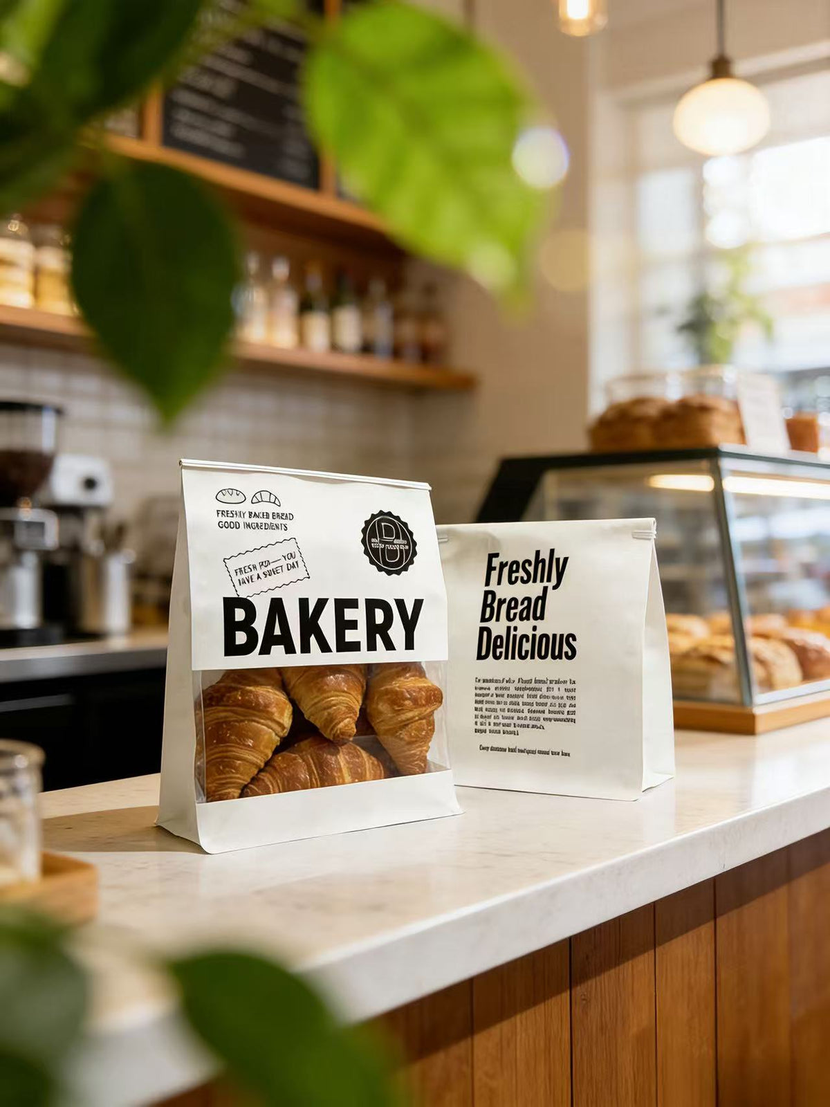 "Bakery" Series Tin-Tie Paper Bags -Minimalist Bags with Large Clear Display Window