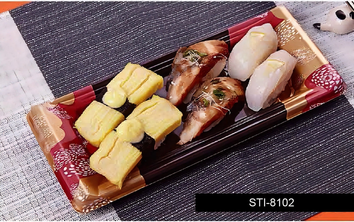 200 sets Red&Gold Pattern Base Sushi Tray with Clear Lid