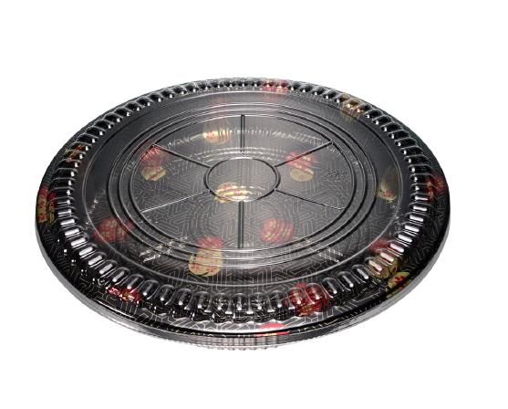 20/pack Heavy Duty Disposable Round Serving Trays Party Platter with Clear Lids 14"