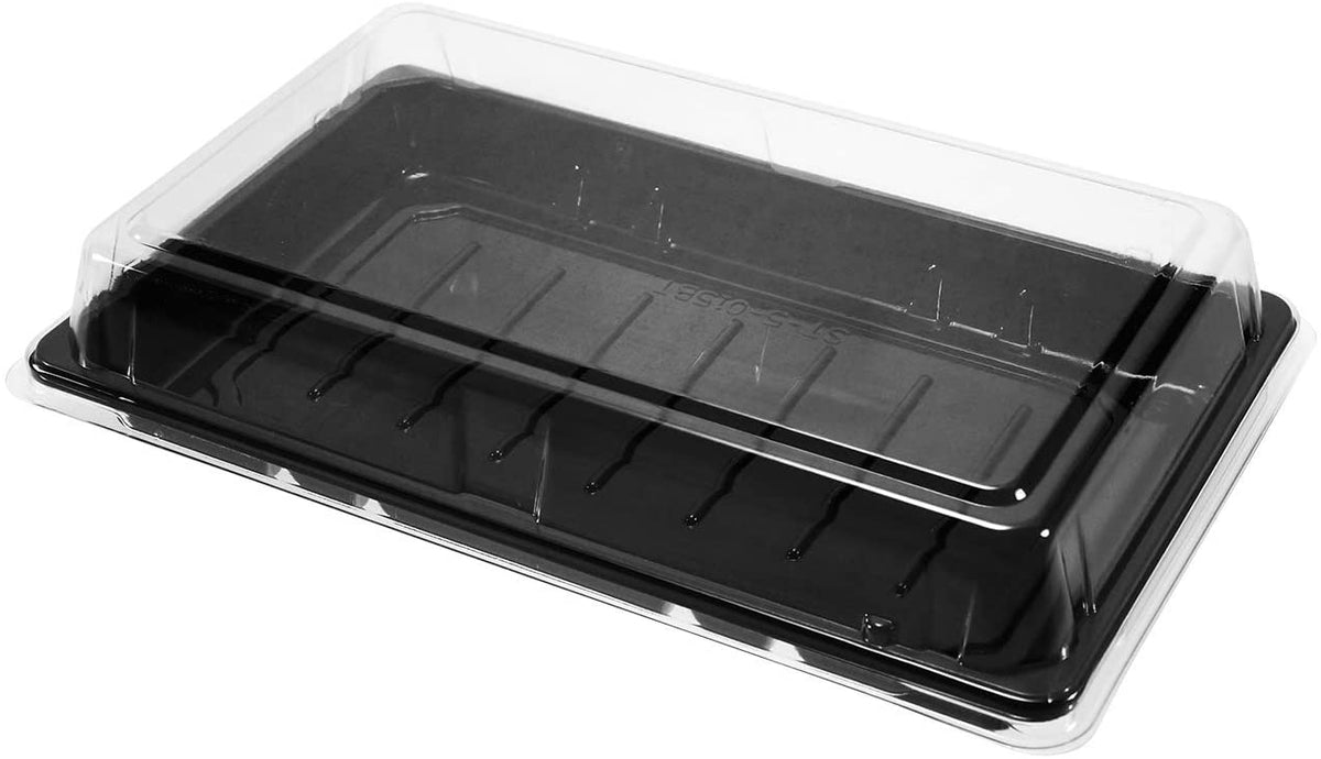 ST-5-015 8.7x5.6x1.8in Heavy Duty Blue/Black/Sakura PET Sushi Trays with Lids 100/200/400 Sets