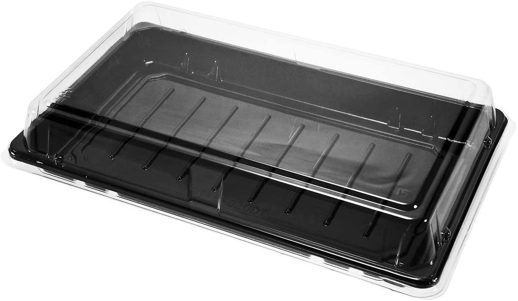 ST-6-020 9.6x6x1.8in Heavy Duty Blue/Black/Sakura PET Sushi Trays with Lids 100/200/400 Sets
