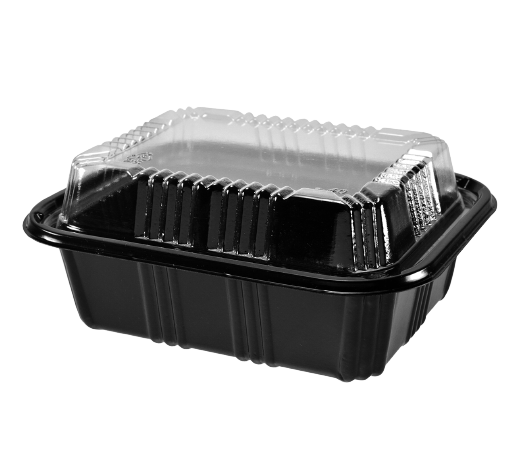 STI-805 Plastic PP Black Bento Box with Clear Lid 100sets
