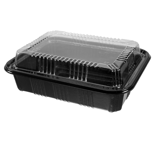 STI-807 Plastic PP Black Bento Box with Clear Lid 110sets