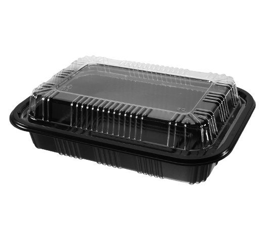 STI-810 Plastic PP Black Bento Box with Clear Lid 100sets