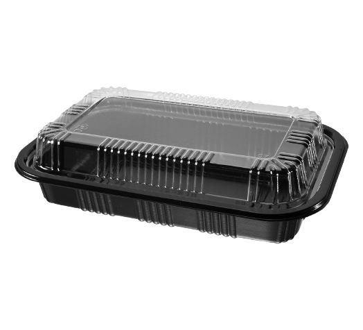 STI-815 Plastic PP Black Bento Box with Clear Lid